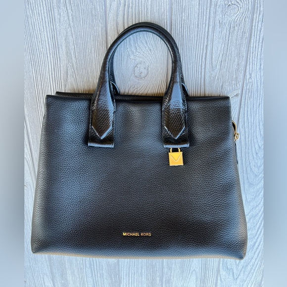 MICHAEL Michael Kors Handbags - Michael Michael Kors Rollins Large Snake-Embossed Black Leather Satchel